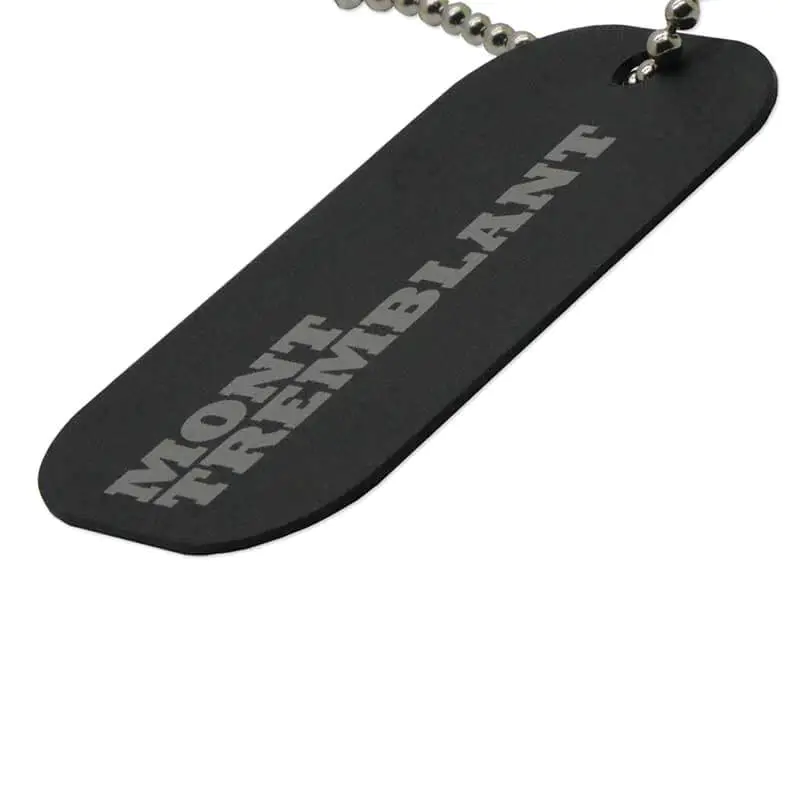 Custom Black Aluminum Metal Hang Tag Printed Sandblasted Anodized Beaded Chain SD-T00006