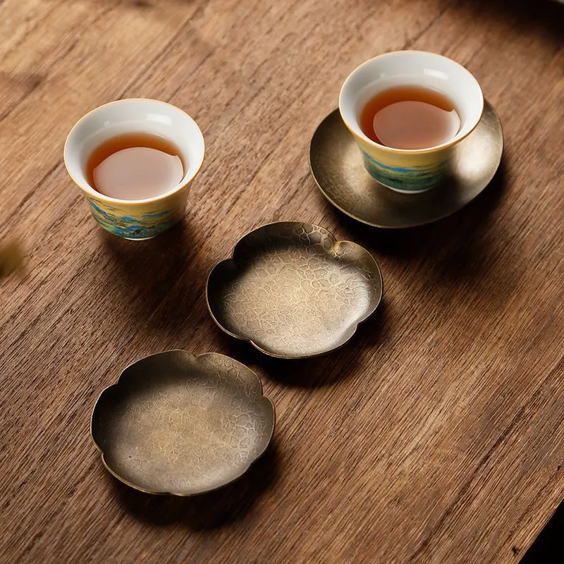 Metal tea cup pad Japanese cup holder thermal insulation Quartet creative tea holder tea ceremony
