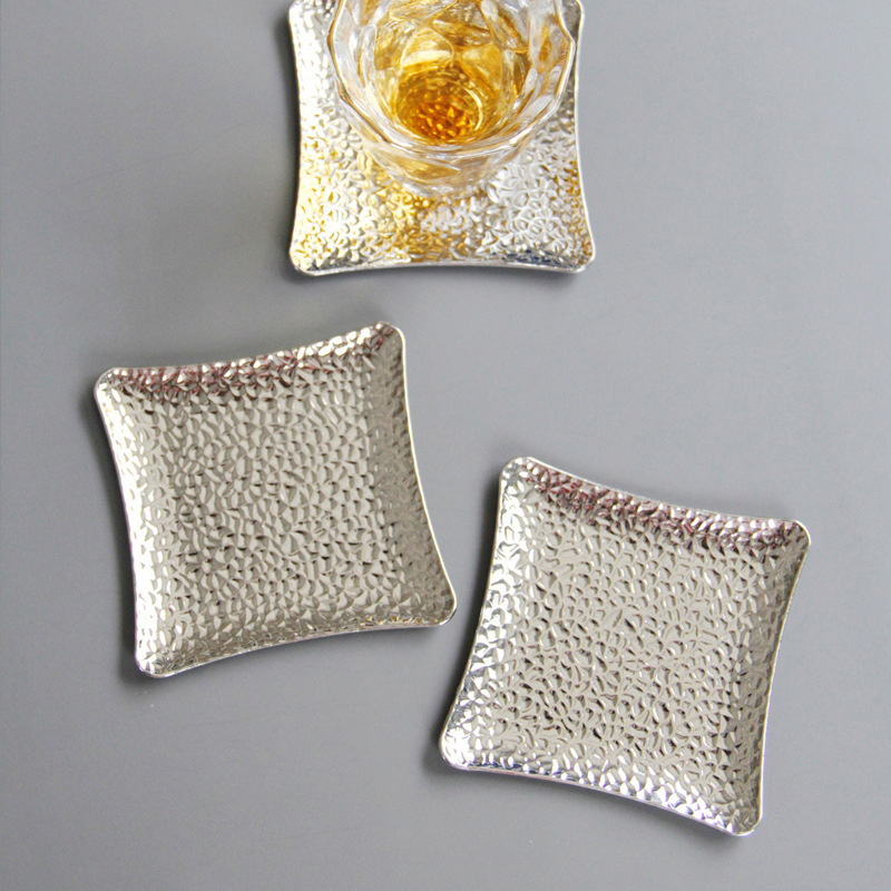 Gold silver simple metal coppersquare coaster cup holder